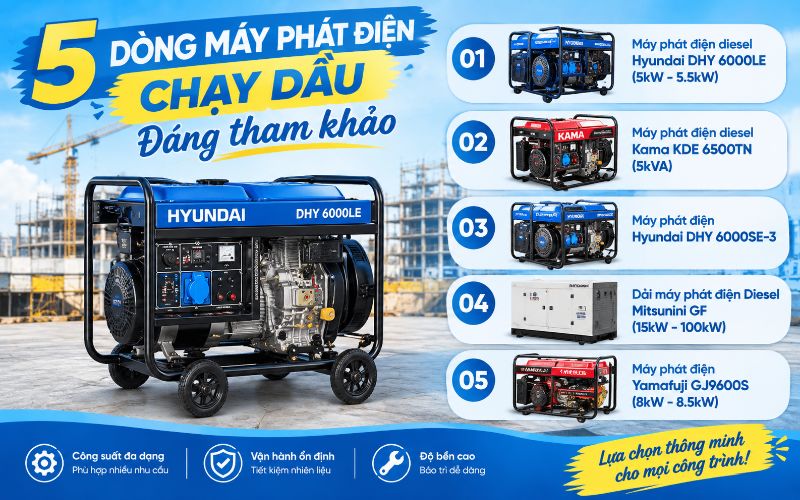 Review 5 Dòng máy phát điện chạy dầu đáng tham khảo