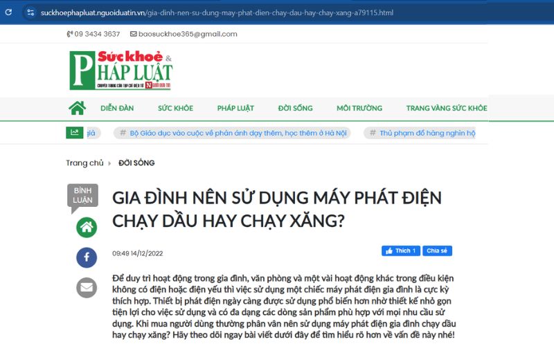 Sức Khỏe Pháp Luật_ Nên sử dụng máy phát điện chạy xăng hay dầu