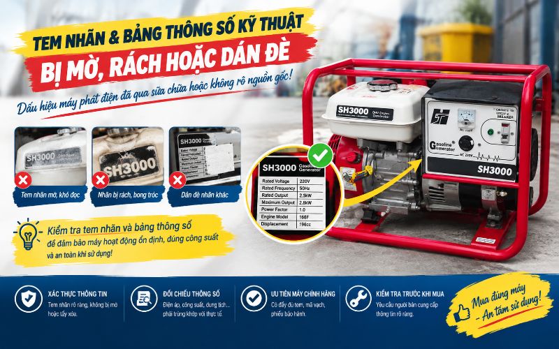 Tem nhãn & bảng thông số kỹ thuật bị mờ, rách hoặc dán đè