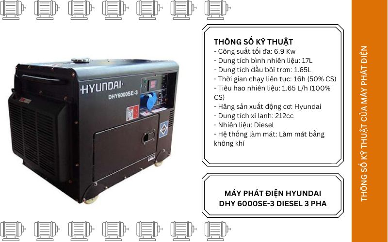 Thông số Máy phát điện HYUNDAI DHY 6000SE-3 Diesel 3 pha