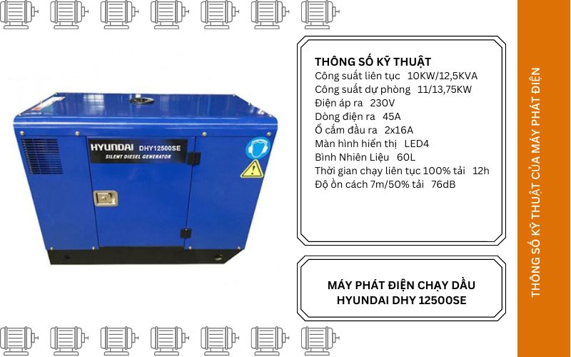 Thông số Máy phát điện chạy dầu Hyundai DHY 12500SE (10-11KW)