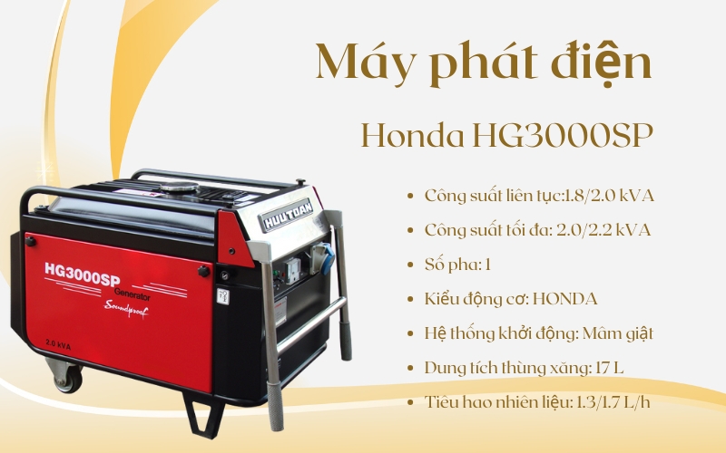 Thông số kĩ thuật Máy phát điện Honda HG3000SP (Giảm thanh)