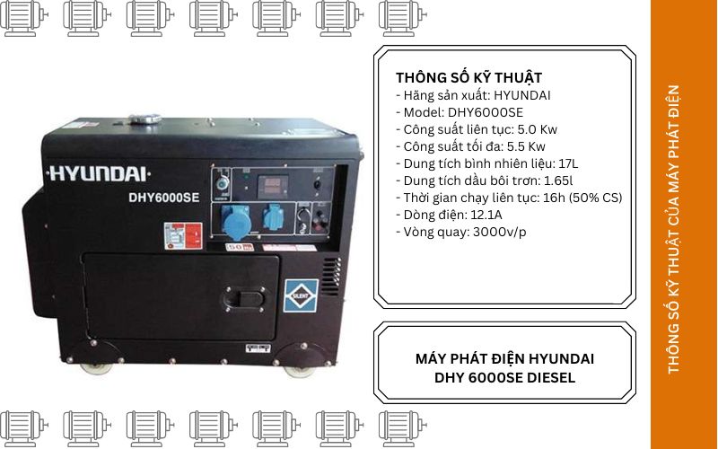 Máy phát điện HYUNDAI DHY 6000SE Diesel - 5KW