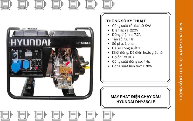 Máy phát điện chạy dầu Hyundai DHY36CLE (2.7-3.0KW)