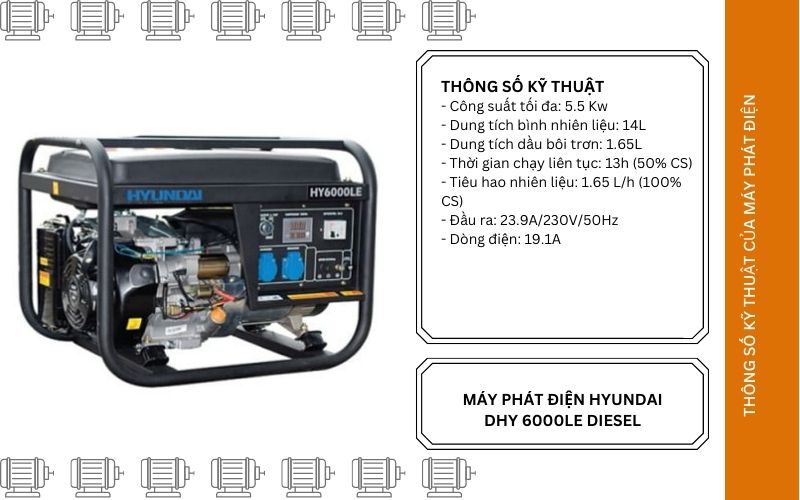 Thông số máy phát điện HYUNDAI DHY 6000LE Diesel