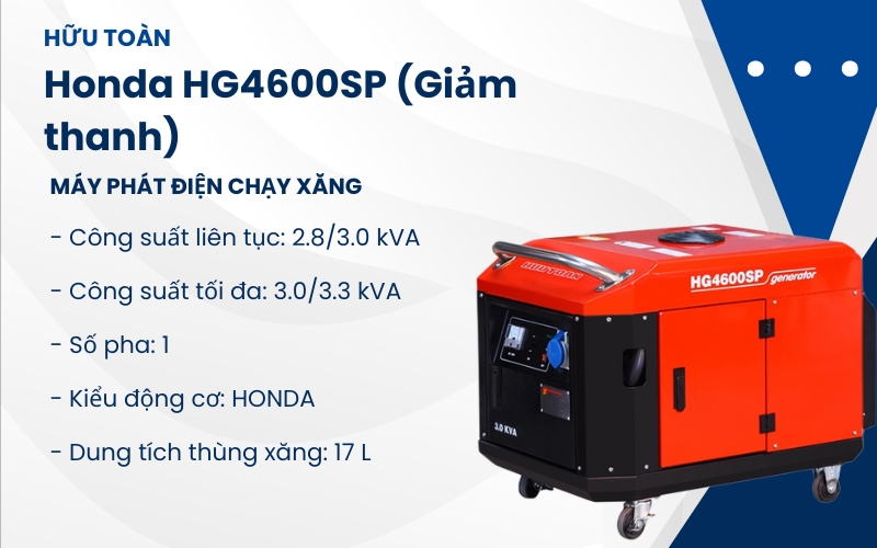 Thông số máy phát điện Honda Hữu Toàn HG4600SP