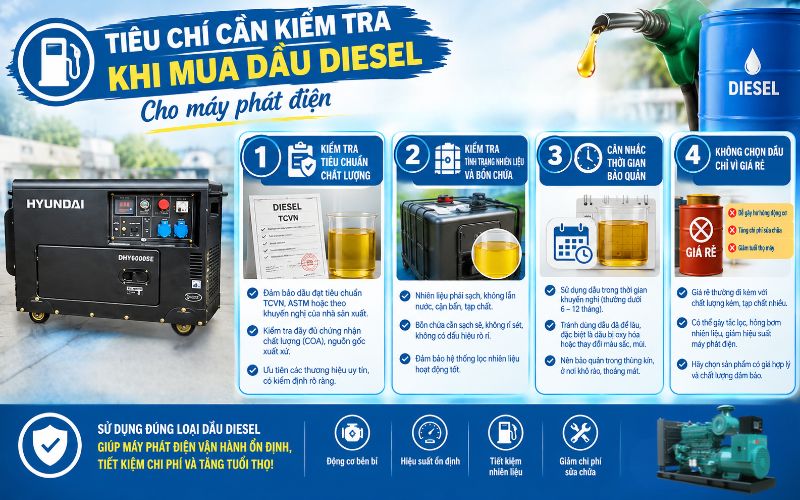 Tiêu chí cần kiểm tra khi mua dầu diesel cho máy phát điện