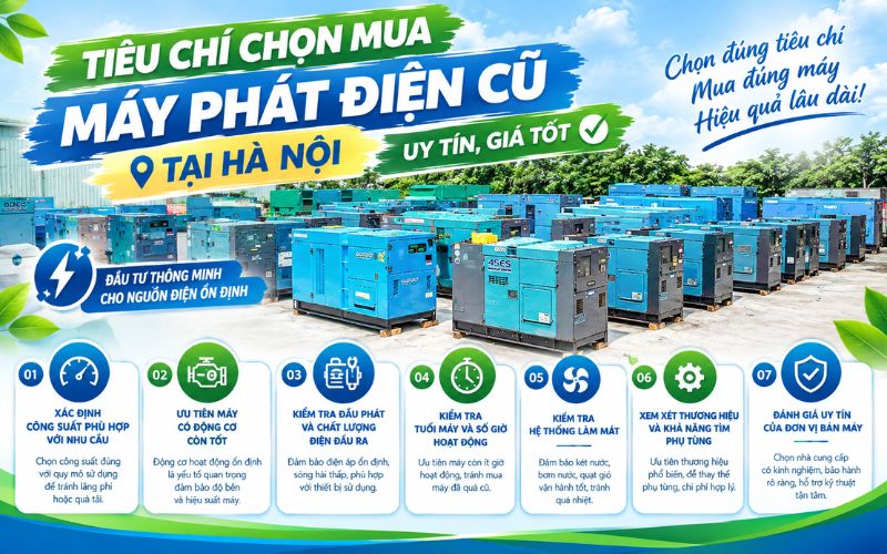 Tiêu chí chọn mua máy phát điện cũ tại Hà Nội uy tín, giá tốt