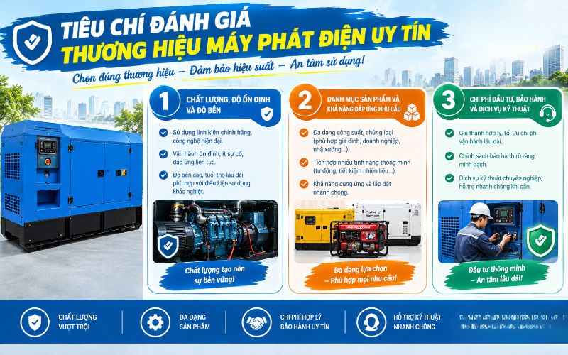 Tiêu chí đánh giá thương hiệu máy phát điện uy tín