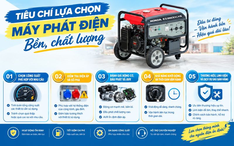 Tiêu chí lựa chọn máy phát điện bền, chất lượng