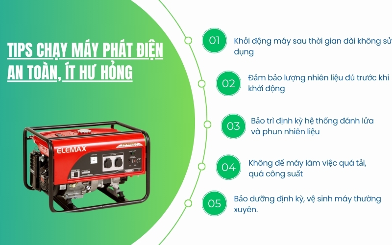 Tips chạy máy phát điện an toàn, ít hư hỏng