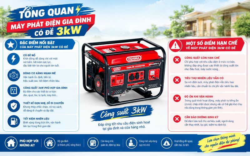 Tổng quan của máy phát điện gia đình có đề 3kW