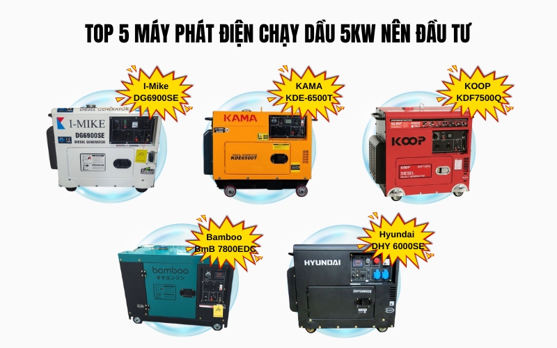Top 5 máy phát điện chạy dầu 5kw nên đầu tư