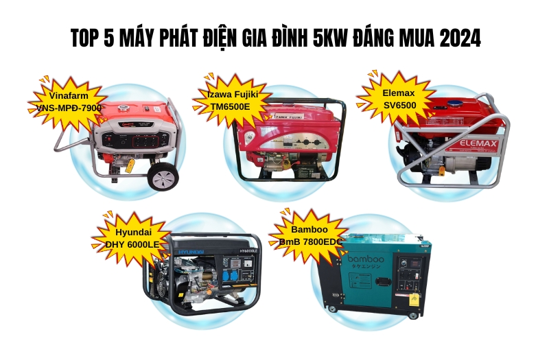 Top 5 máy phát điện gia đình 5kw đáng mua 2024