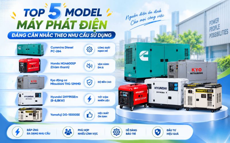 Top 5 model máy phát điện đáng cân nhắc theo nhu cầu sử dụng