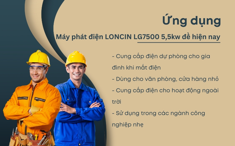 Ứng dụng của Máy phát điện LONCIN LG7500 5,5kw đề hiện nay
