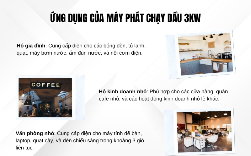Ứng dụng của máy phát chạy dầu 3kw