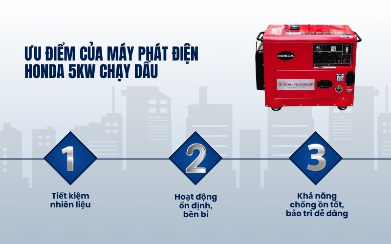 Ưu điểm của máy phát điện Honda 5kW chạy dầu