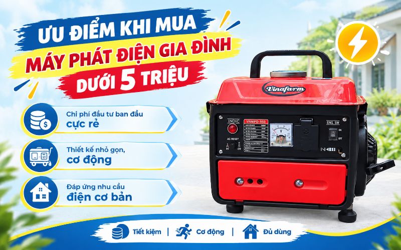 Ưu điểm khi mua máy phát điện gia đình dưới 5 triệu