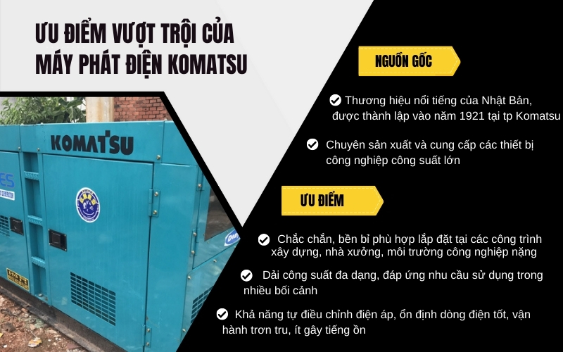 Ưu điểm vượt trội của máy phát điện Komatsu