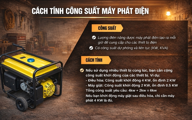 Cách tính công suất máy phát điện