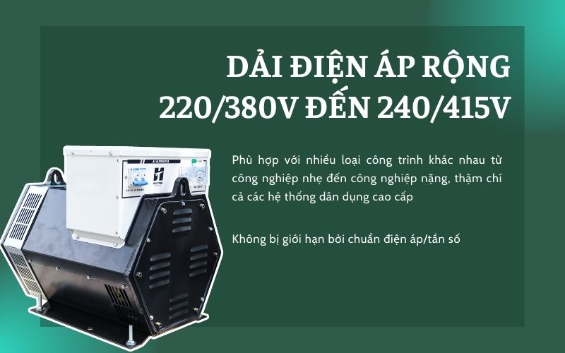 Dải điện áp rộng 220/380V đến 240/415V