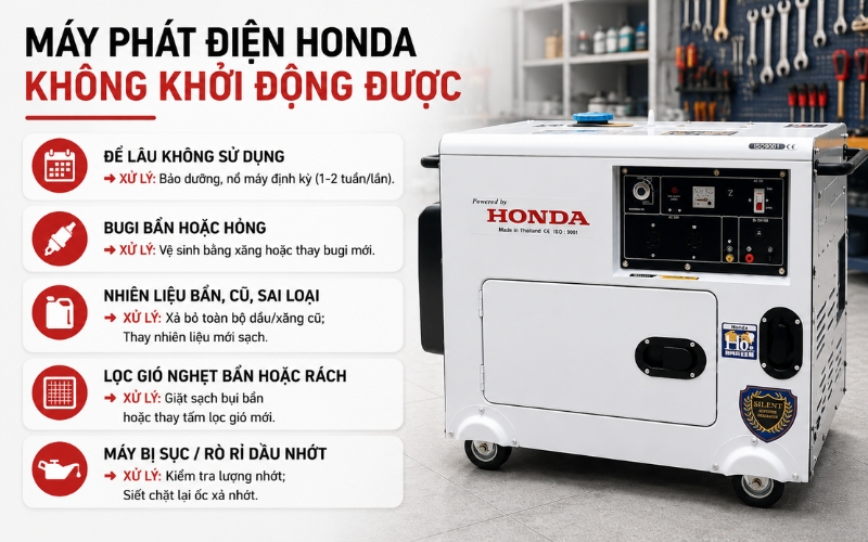 Lỗi máy phát điện honda không khởi động được