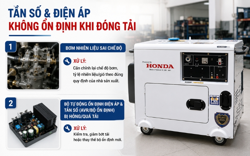 Lỗi tần số và điện áp ra không ổn định khi đóng tải