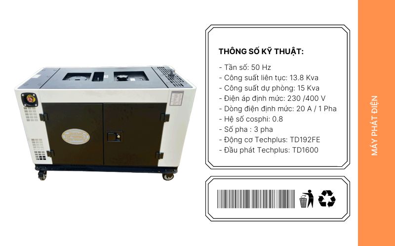 Thông số Máy phát điện TechPlus TDF1600Q- 3