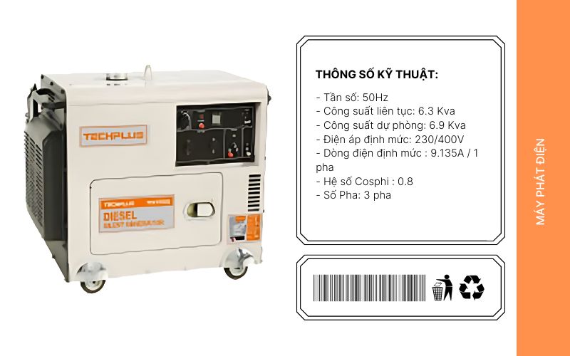 Đặc điểm Máy phát điện TechPlus TDF7500Q-3 pha