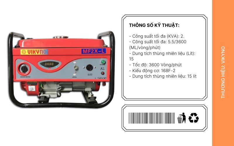 Thông số Máy phát điện VIKYNO MF2X-L