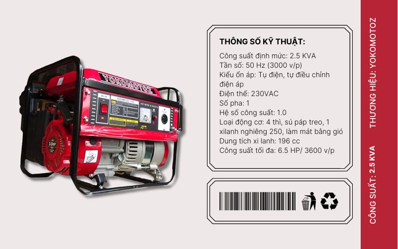 Đặc điểm nổi bật máy phát điện xăng Yokomotoz Yz3000