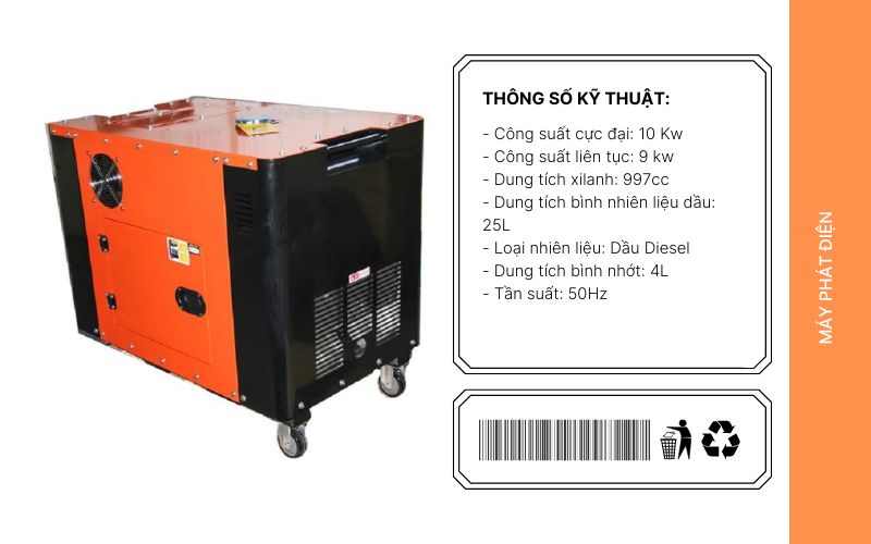 Thông số Máy phát điện chạy dầu Vinafarm VNPD-12000P1-ATS