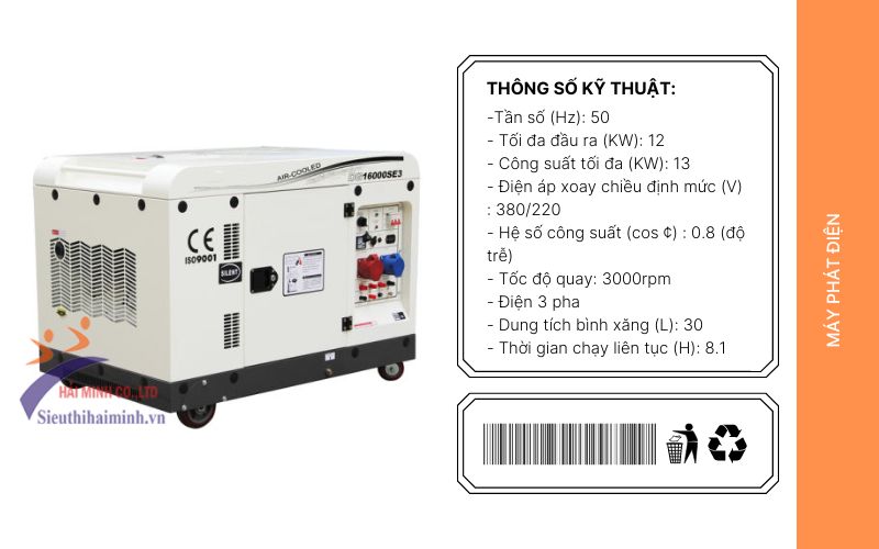THông số Máy phát điện diesel I-Mike DG16000SE3 (12KW 3 pha)
