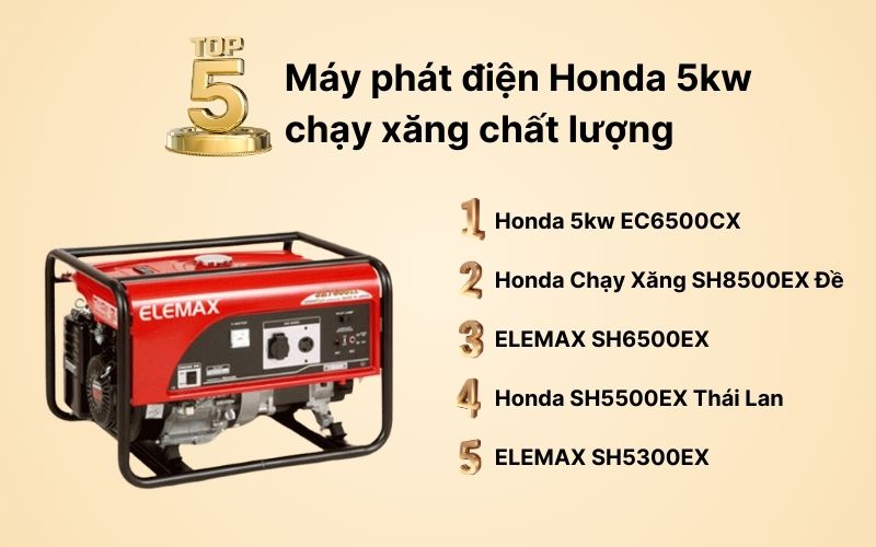 +5 máy phát điện Honda 5kw chạy xăng chất lượng 
