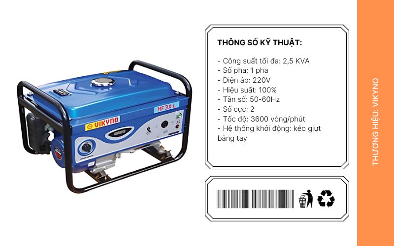 Đặc điểm của máy phát điện xăng Vikyno MF3-XSL (3KVA)