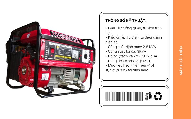 Đặc điểm của máy phát điện xăng YOKOMOTOZ YZ3800E