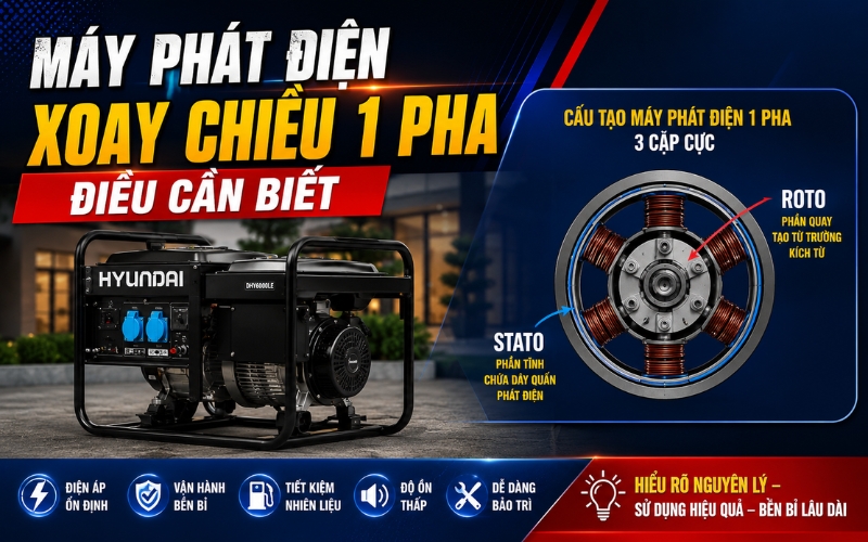 Máy phát điện xoay chiều 1 pha điều bạn cần biết