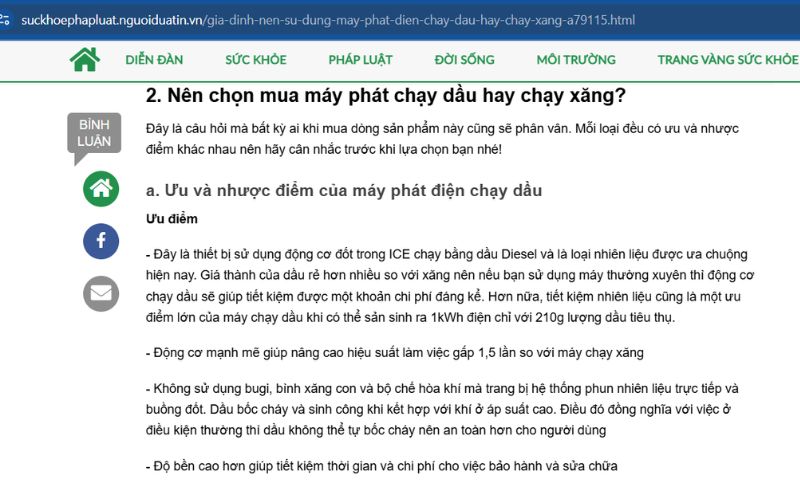 những lợi ích và hạn chế của máy phát điện chạy xăng và dầu