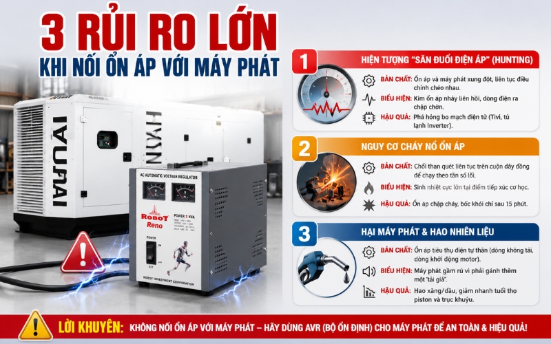 Những rủi ro khi kết nối ổn áp vào máy phát