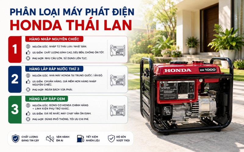 Phân loại máy phát điện Honda Thái Lan