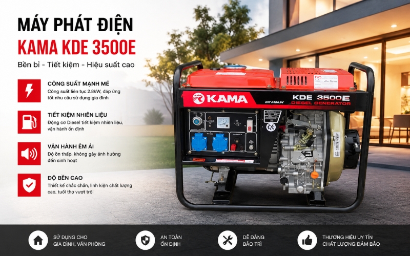 Phát điện chạy dầu 3kw Kama KDE 3500E