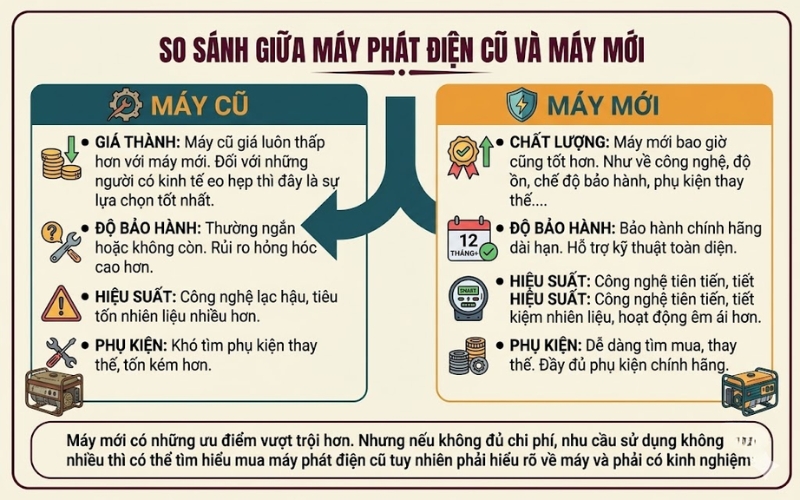 So sánh giữa máy phát điện cũ và máy mới
