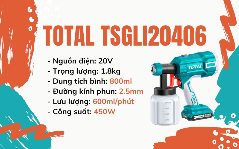 Súng phun sơnchạy pin 20V Total TSGLI20406