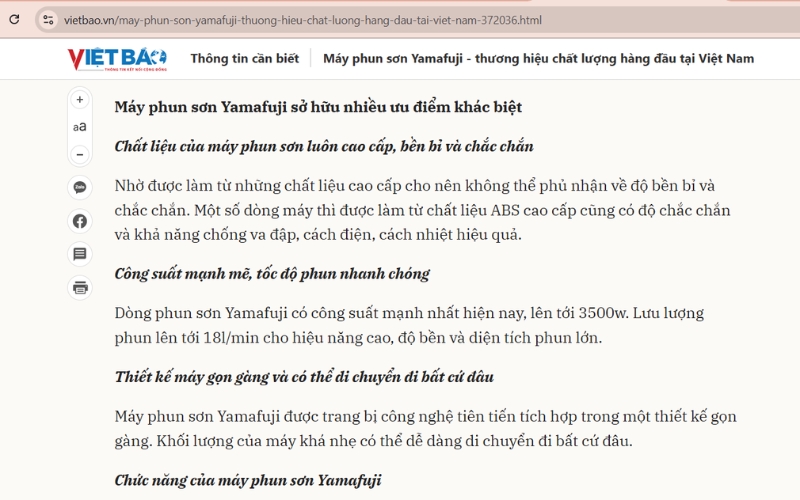 Theo Vietbao.vn máy phun sơn Yamafuji có nhiều ưu điểm