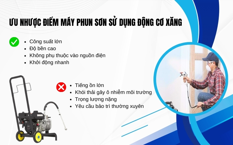 Ưu nhược điểm máy phun sơn sử dụng động cơ xăng