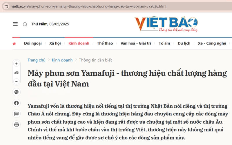 Vietbao.vn Nói Gì Về Thương Hiệu Máy Phun Sơn Yamafuji