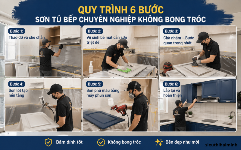 Quy trình 6 bước sơn tủ bếp chuyên nghiệp không bong tróc