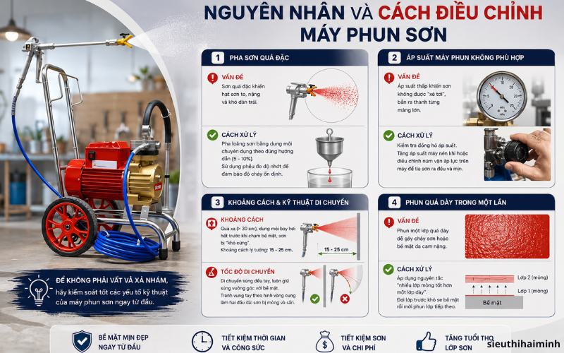 Nguyên nhân và cách điều chỉnh máy phun sơn