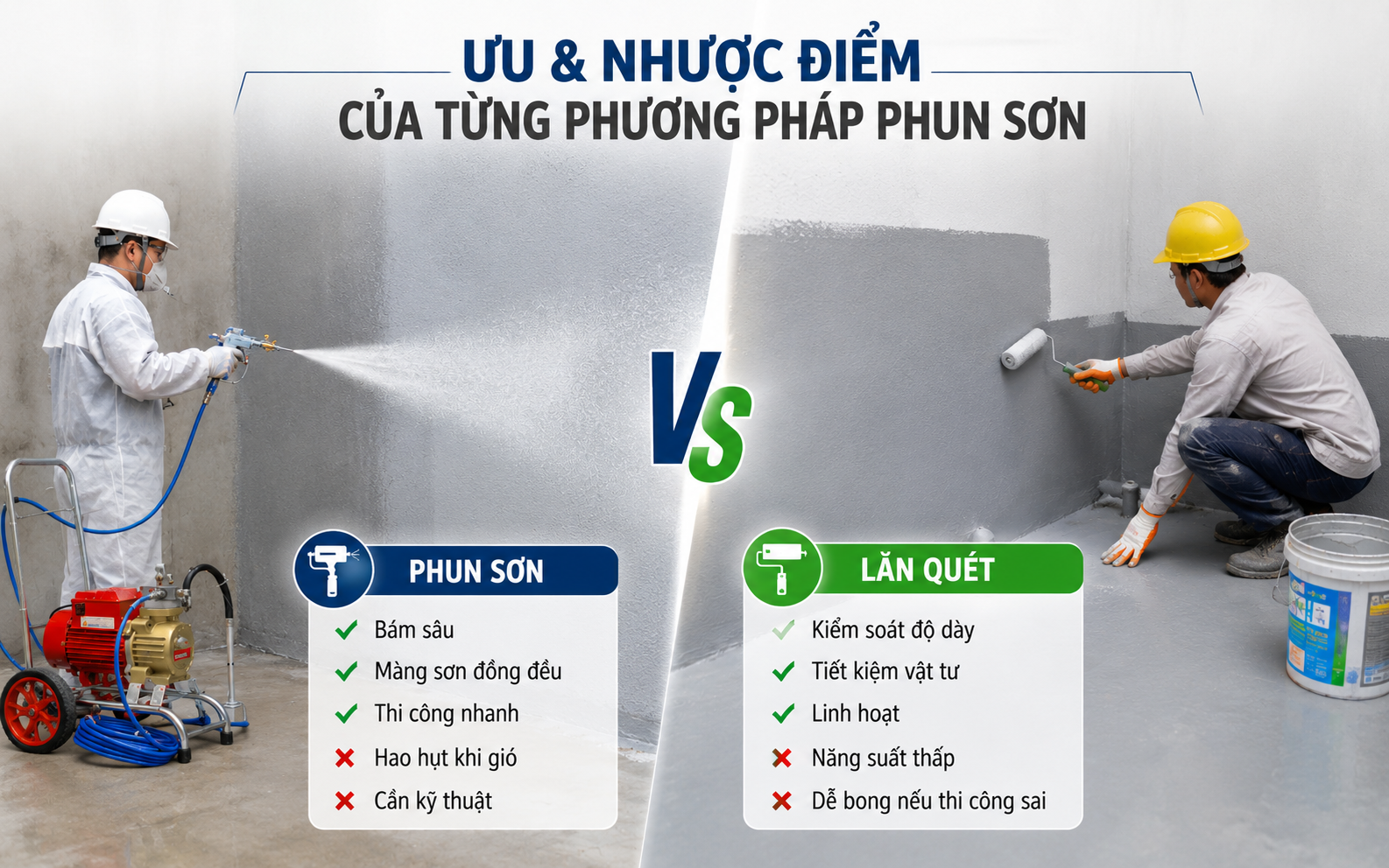 Ưu và nhược điểm của từng phương pháp phun sơn